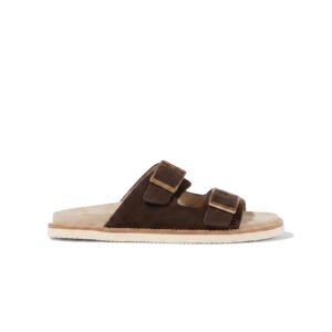 Brunello Cucinelli Brown Suede Double-Buckle Sandals