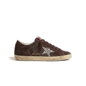 Golden Goose Super-Star in brown suede with silver glitter star
