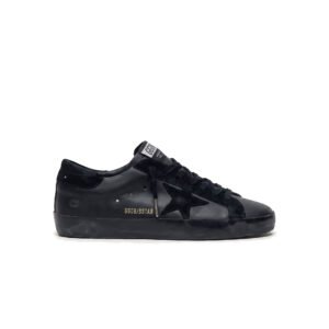 Golden Goose Ball Star in black nappa with black glitter star and suede heel tab