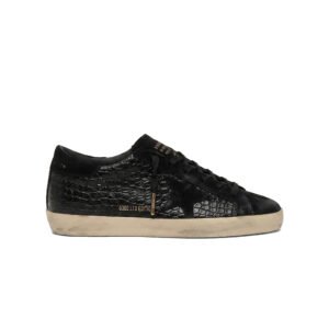 Golden Goose Super-Star LTD in black croc-print leather with black suede star and heel tab