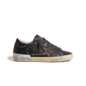 Golden Goose in black glitter with cream star and suede inserts