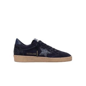 Golden Goose Super-Star in blue suede with silver glitter star and leather heel tab