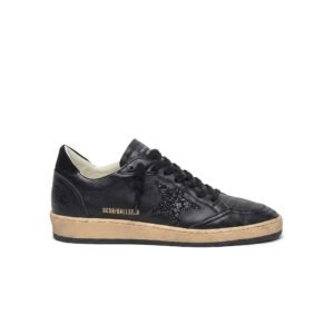 Golden Goose Ball Star in black nappa with black glitter star and suede heel tab