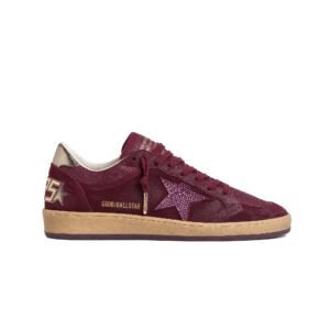 Golden Goose Ball Star in burgundy suede with crystal star and metallic leather heel tab