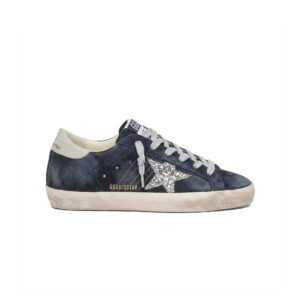 Golden Goose Super-Star in blue suede with silver glitter star and leather heel tab