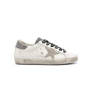 Golden Goose Super-Star White Leather with Silver Star & Glitter Heel Tab